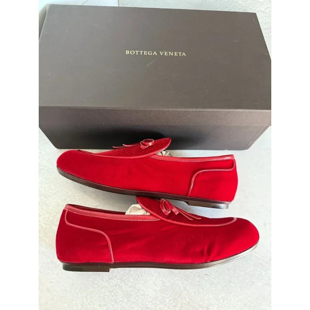 NIB Bottega Veneta Men's Velvet‎ Red Loafers Size 40 EU/ 7US